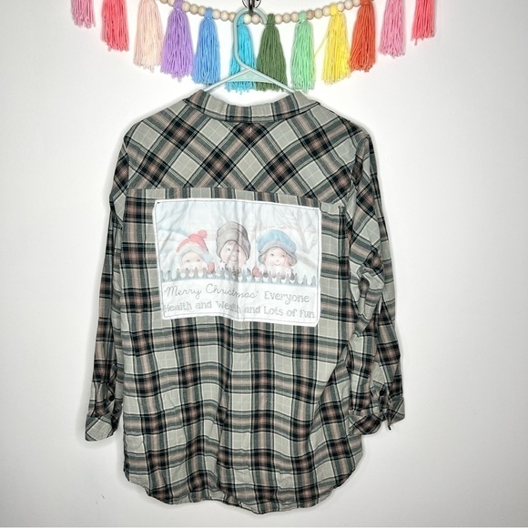 Wild Blue Sadie Robertson Green Plaid Back Patch Upcycled Christmas Shacket XL - Picture 10 of 14